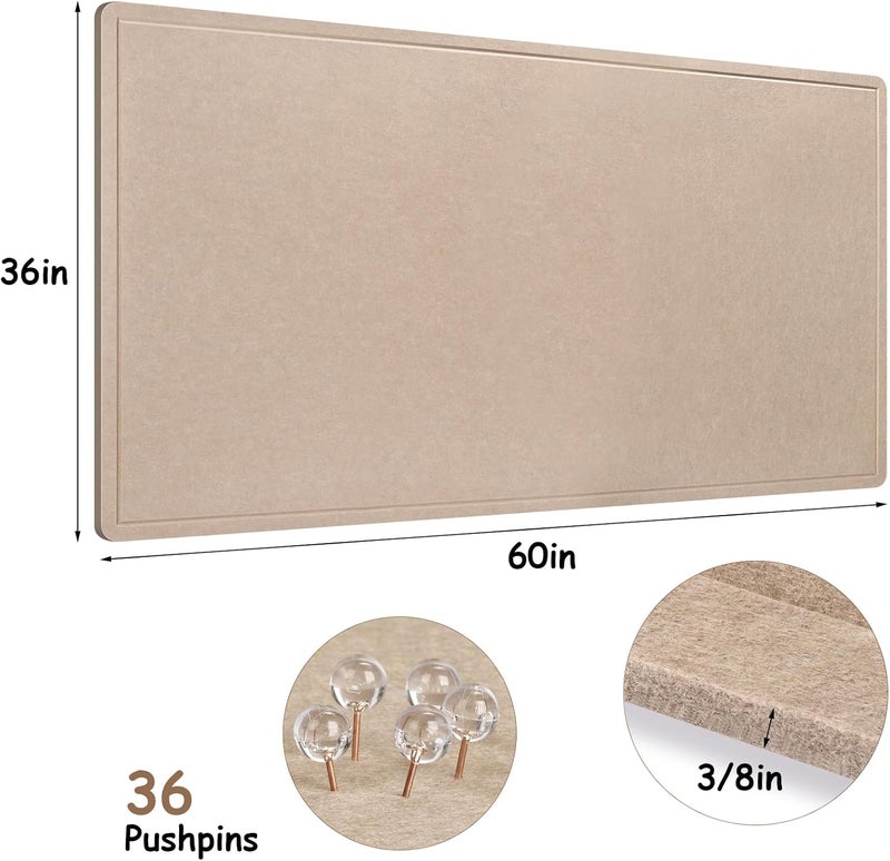 Bcabo Foldable Large Bulletin Board, 60x36 Inches Cork Board Alternative, Large Felt Board Decorative Pin Board for Wall, Foldable Photo Board Self-Adhesive Vision Board with 36 Pushpins Khaki - Image 2